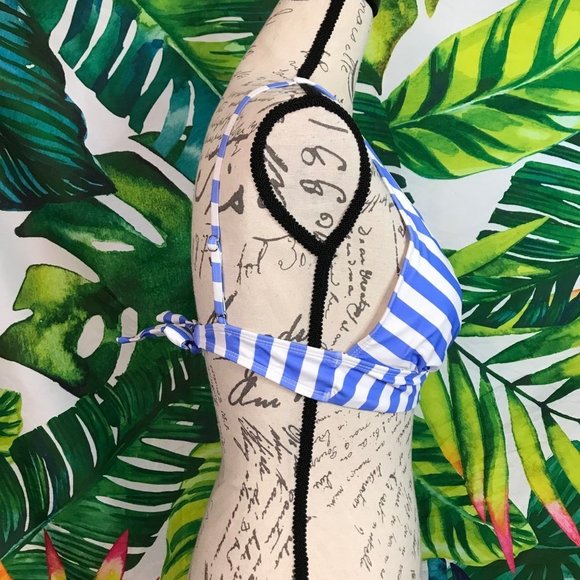 NWT $26 SO Juniors Large White Purple Blue Striped Tropical Bikini Swim Top - Picture 4 of 4